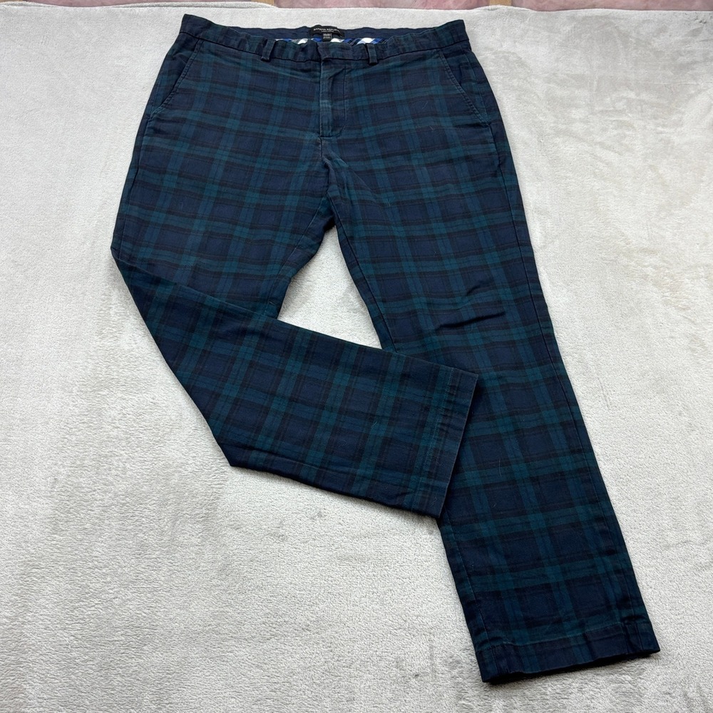 Banana Republic Aiden Chino Mens 35x30 Blue Green Plaid Slim Fit Pants Preppy